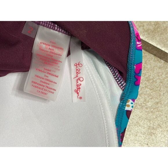 Lily Pulitzer Blue Pink Ruched Tummy Control Swim Top Size 2 - Picture 7 of 11
